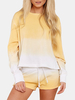Ensemble de pyjama simple à manches longues à col rond dégradé jaune pour femmes