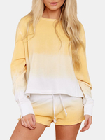 Ensemble de pyjama simple à manches longues à col rond dégradé jaune pour femmes