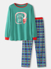 Ensemble de pyjamas à carreaux à col rond lâche pour hommes de dessin animé de Noël