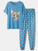 Ensemble de pyjamas de pantalons à revers mignons à manches courtes pour femmes