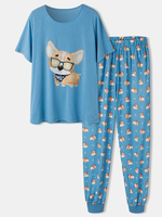 Ensemble de pyjamas de pantalons à revers mignons à manches courtes pour femmes