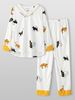 Ensemble de pyjamas en deux pièces pour femmes,  imprimé chat,  col en V,  manches longues