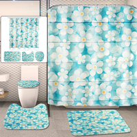 Ensemble de rideau de douche à petites fleurs à main levée Coussin de siège de toilette résistant à lusure Couvercl