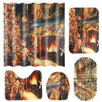 Ensemble de rideau de douche de Noël Cheminée Arbre de Noël Tissu de polyester imperméable Ensemble de tapis de bain ant