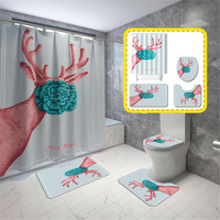 Ensemble de rideau de douche imperméable imprimé cerf de dessin animé Ensemble de tapis de sol de toilette pour tapis de