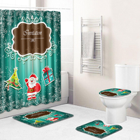 Ensemble de rideaux de douche en tissu de Noël Père Noël,  tapis de salle de bain,  couverture de toilette