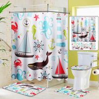 Ensemble de tapis antidérapant pour tapis de bain avec rideau de douche et couvercle de toilette
