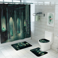 Ensemble de tapis de tapis de toilette anti-dérapant pour rideau de douche imperméable à imprimé Dark Castle