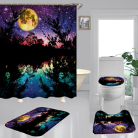 Ensemble de tapis de tapis de toilette antidérapant pour rideau de douche imperméable Dark Night Print