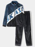 Ensemble de vêtements de détente confortables en flanelle à manches raglan et à imprimé lettre pour homme