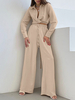 Ensemble deux pièces avec bouton de poche à taille élastique avec cordon de serrage uni