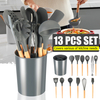 Ensemble dustensiles de cuisine en silicone avec manche en bois antiadhésif de 12 pièces Kit de batterie de cuisine