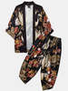Ensembles de pantalons et kimono japonais à imprimé de fleurs de grue pour hommes