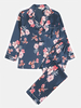 Ensembles de pyjamas à manches longues à col à revers et imprimé floral pour hommes avec reliure contrastée