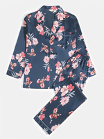 Ensembles de pyjamas à manches longues à col à revers et imprimé floral pour hommes avec reliure contrastée