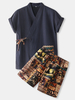 Ensembles de pyjamas courts en coton à imprimé vintage pour hommes