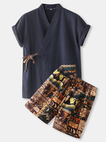 Ensembles de pyjamas courts en coton à imprimé vintage pour hommes