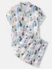 Ensembles de pyjamas de plage de vacances lâches à manches courtes à manches courtes à imprimé champignon pour hommes