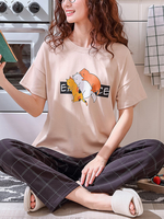Ensembles de pyjamas lâches à manches courtes à imprimé élastique