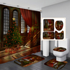 Ensembles de salle de bain 3D arbres de noël cheminée rideau de douche tapis de bain tapis de toilette tapis antidérapan