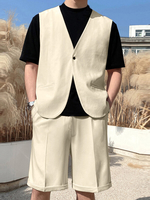 Ensembles de shorts de gilet décontracté sans manches à bouton de couleur unie pour hommes