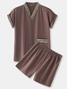 Ensembles de vêtements de détente courts décontractés confortables en coton de style ethnique à col en V pour hommes