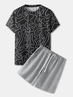 Ensembles dimpression irrégulière pour hommes Shorts à cordon de serrage à manches courtes Casual deux pièces