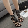 Escarpins à talons hauts pour femmes avec strass romains et bout ouvert