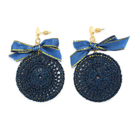 Ethnique bowknot plaque ronde Charm Dangle boucles doreilles tressées Vintage Piercing Stud Earring pour les femmes
