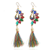 Ethnique Colorful Boucles doreilles en cristal de paon pompon Vintage longues boucles doreilles pour les femme