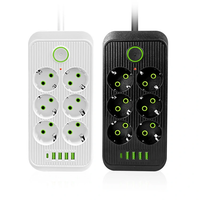 F06 2500W EU Plug AC Outlet Power Strip Multitap Extension Cord Electrical Socket with 4 USB+Type-C Ports Fast Charge Ho