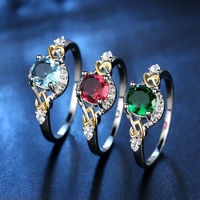 Fashion Bague Double Coeur Colorful Micro Zircon Anneaux Bijoux Main Accessoires pour Femmes