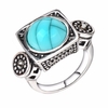 Fashion Blue Turquoise Crystal Bague Géométrique Antique Anneaux Argent Bijoux Ethniques