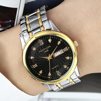 FEDYLON Hommes Style Acier Full Affichage de la semaine en acier Cadran Cristal Quartz Montre