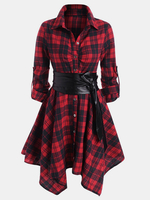 Femme Classic Robe chemise asymétrique à carreaux avec ceinture