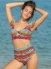Femme Colorful Rayé Imprimé Léopard Volants Taille Haute Bikini Dos Nu Maillots De Bain