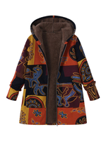 Femme Manteau Vintage Imprimé Poches à Capuche