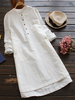 Femme Mini Chemise Robe Vintage de Bouton en Coton à Manches Longues