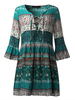 Femme Mini Robe Bohémienne Florale Imprimée V-col à Manches de Forme de Cloche