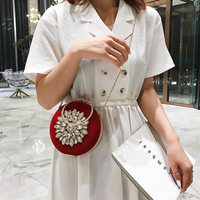 Femme Petit Sac Nouvelle Mode Strass Sauvage Sac à Bandoulière Chaîne Slung Petit Sac Rond Fête"idienne