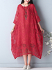 Femme Robe Élegante Mi-Longue de O-Cou Couleur Unie Crochet Dentelle à 3/4 Manches