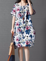 Femme Vintage Robe Élégante Lâche imprimée à Manches Courtes