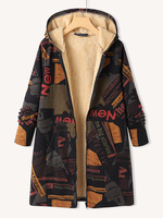 Femmes À Capuche En Peluche Patchwork Lettre Imprimer Poche Zip Avant À Manches Longues Vestes Décontractées