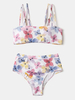 Femmes à imprimé floral bretelles spaghetti dos nu taille haute bikini plage maillots de bain