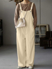 Femmes 100% coton à jambe large plissé uni Maxi Longueur Combinaisons