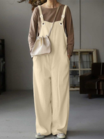 Femmes 100% coton à jambe large plissé uni Maxi Longueur Combinaisons