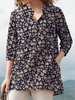 Femmes 100% coton Floral Loisirs Bohème Style rétro V-Neck Side Pockets Blouse