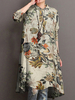 Femmes 100% coton imprimé floral haut bas bouton à manches longues chemisiers vintage