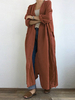 Femmes 100% Coton Lacets Col V Poches Latérales Mi-Mollet Longueur Cardigan