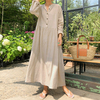 Femmes 100% coton poches latérales plis simple robe longue décontractée